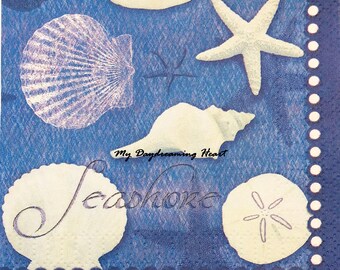 Seashells Decoupage Napkins Set Of 2 Shells Beverage 10" x 10" Craft Napkins