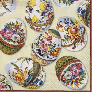 May include: A set of six decorative Easter eggs with floral designs. The eggs are painted in a variety of colors, including white, yellow, red, blue, and green. The eggs are decorated with flowers, leaves, and other floral motifs. The eggs are arranged in a circular pattern on a white background.