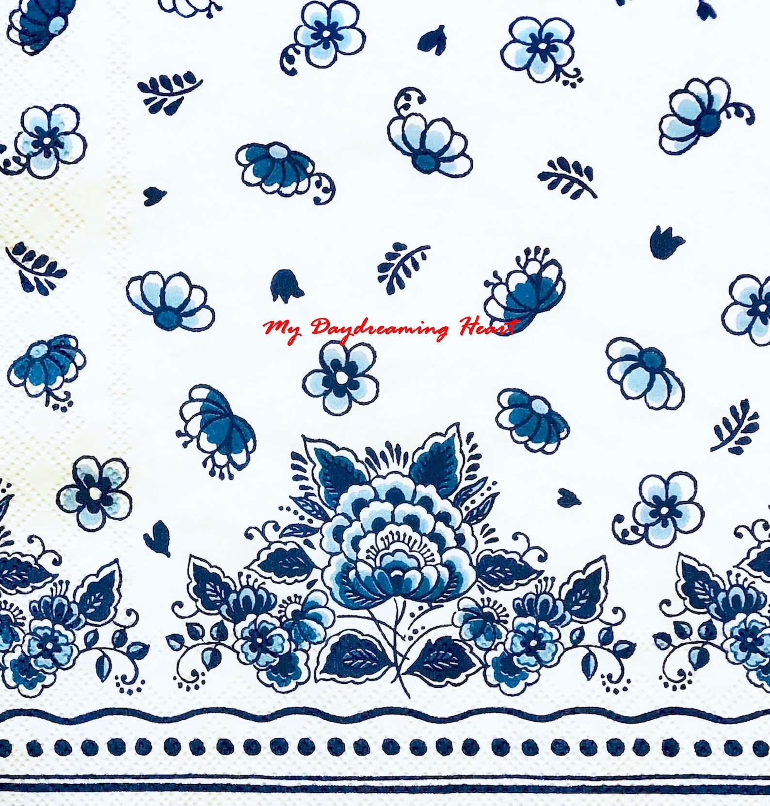 2 Floral Delft Decoupage Napkins Dutch Flowers Cocktail Etsy