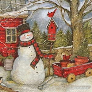 Snowman Decoupage Napkins Set Of 2 Beverage 10&quot; x 10&quot; Frosty Napkins