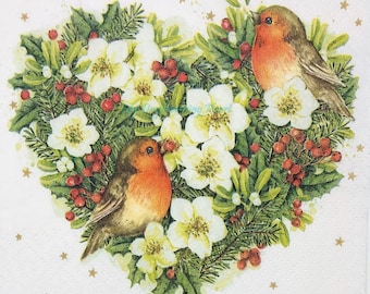 Christmas Birds Decoupage Napkins Set Of 3 Lunch 13" x 13" Craft Napkins