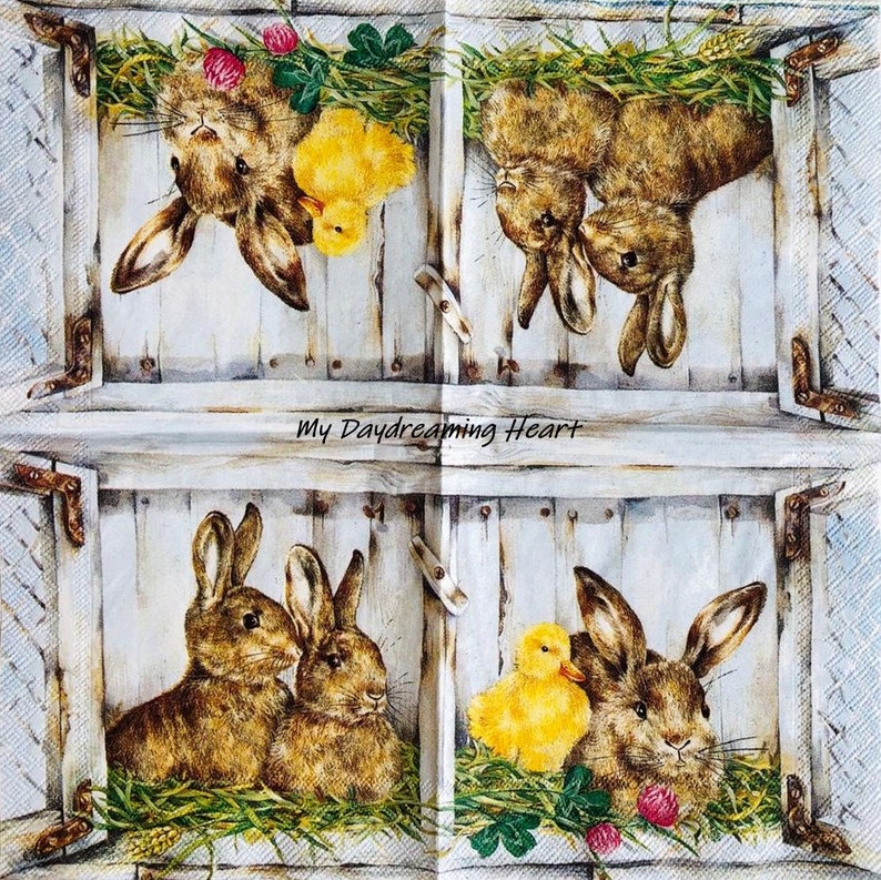 Easter Bunny Decoupage Napkins Duckling Rabbit Beverage Etsy Nederland