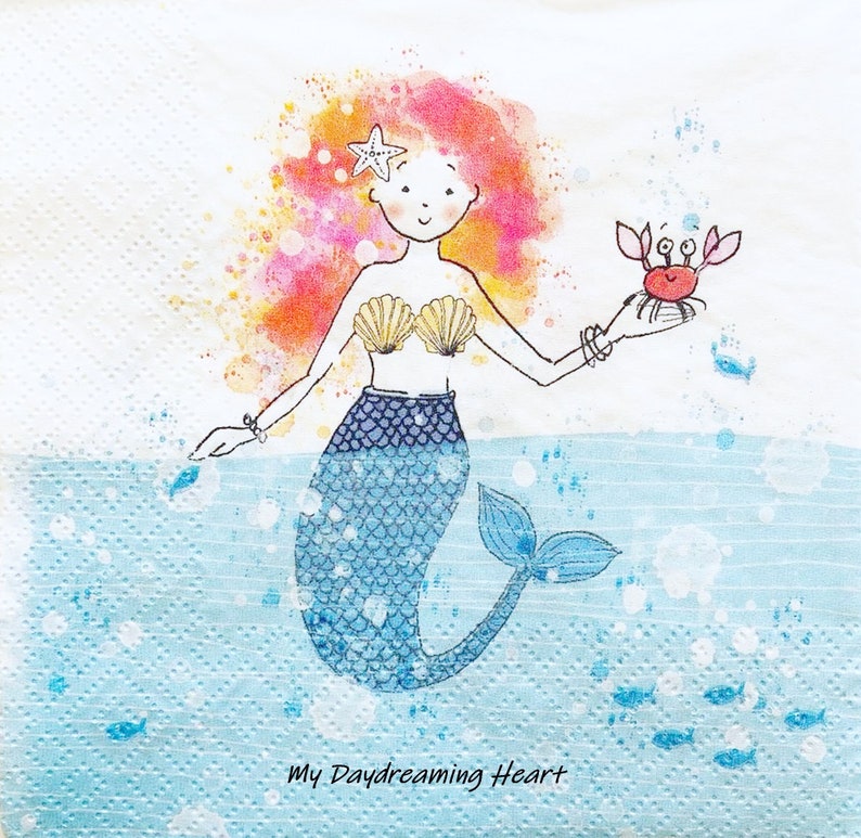 Mermaid Napkins for Decoupage Coastal Sea Maiden Napkins Etsy