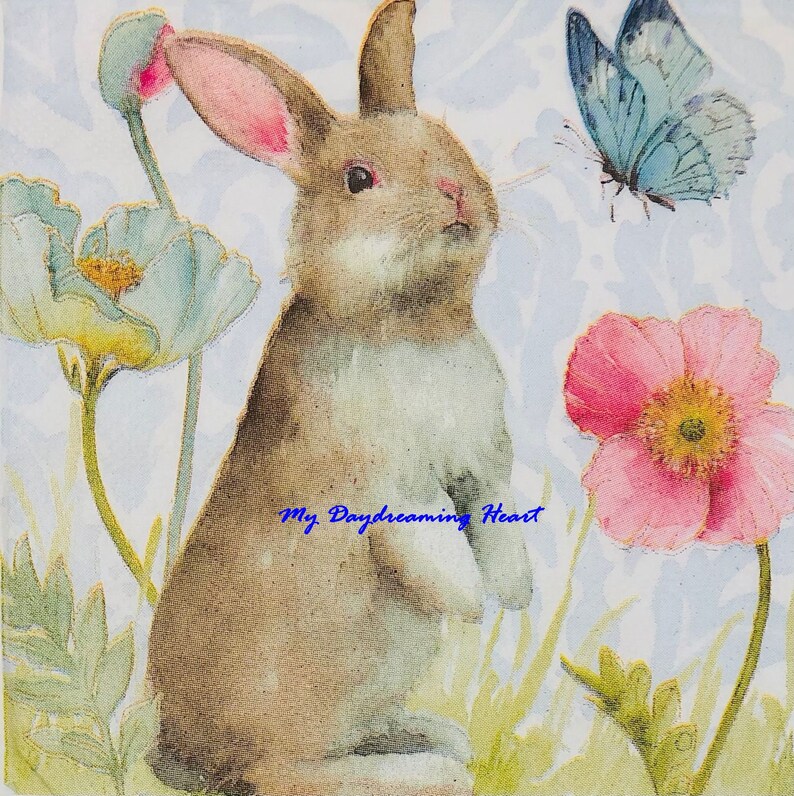 Easter Bunny Decoupage Napkins Rabbit With Butterfly Napkins Etsy