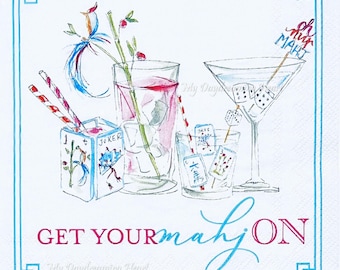 Mahjong Decoupage Napkins Set Of 2 Beverage 10" x 10" Craft Napkins