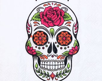 Sugar Skull Decoupage Napkins Set Of 2 Day Of The Dead Beverage 10" x 10" Napkins