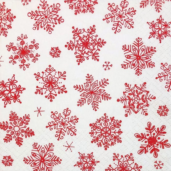 Red Snowflakes Decoupage Napkins Vintage-Style Lacy Snowflakes Decoupage, Decorations, Card Making