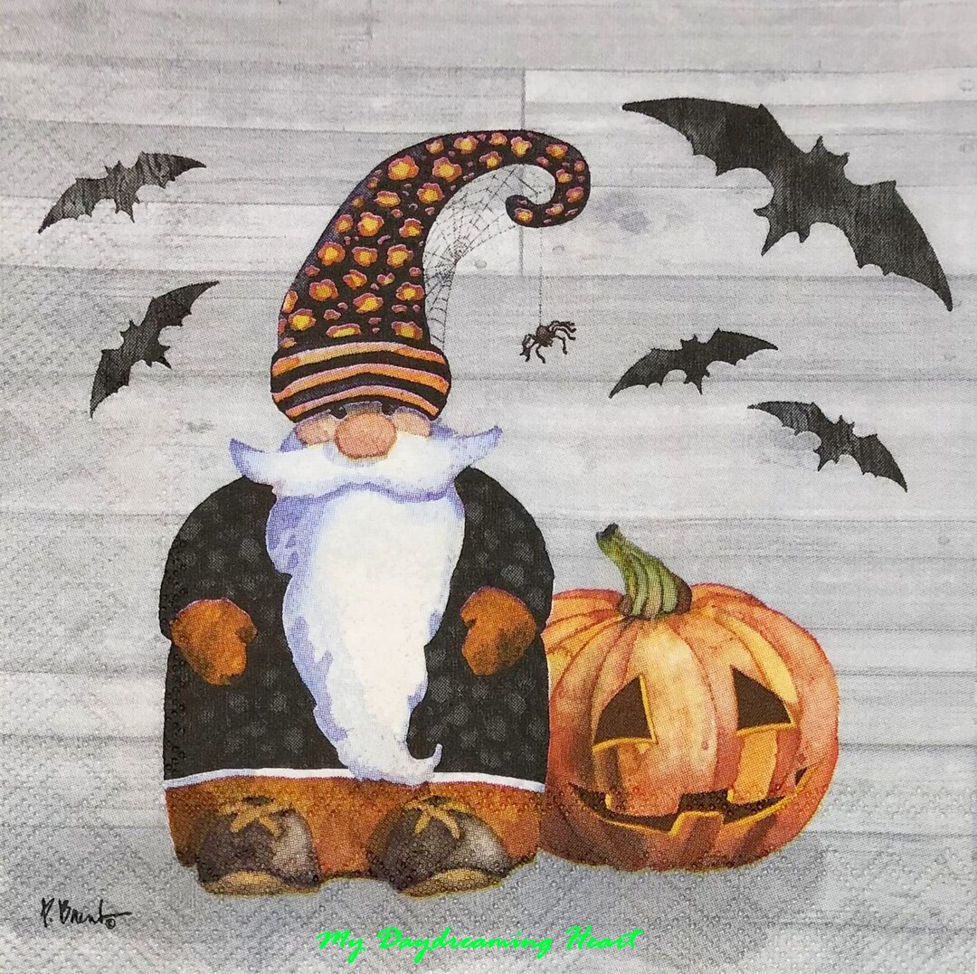 Halloween Gnome Decoupage Napkins Gnome Wizard Lunch Napkins Etsy