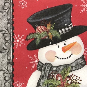 Jolly Snowman Paper Napkins Snowman Decoupage Napkin Christmas Journals, Card Making