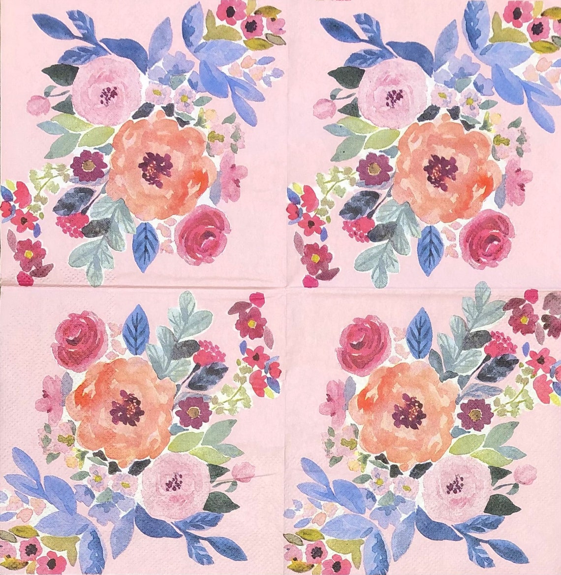 Watercolor Flowers Decoupage Napkins Vibrant Cabbage Roses - Etsy