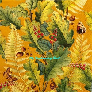 Oak Leaves Decoupage Napkins Set Of 3 Lunch 13&quot; x 13&quot; Craft Napkins