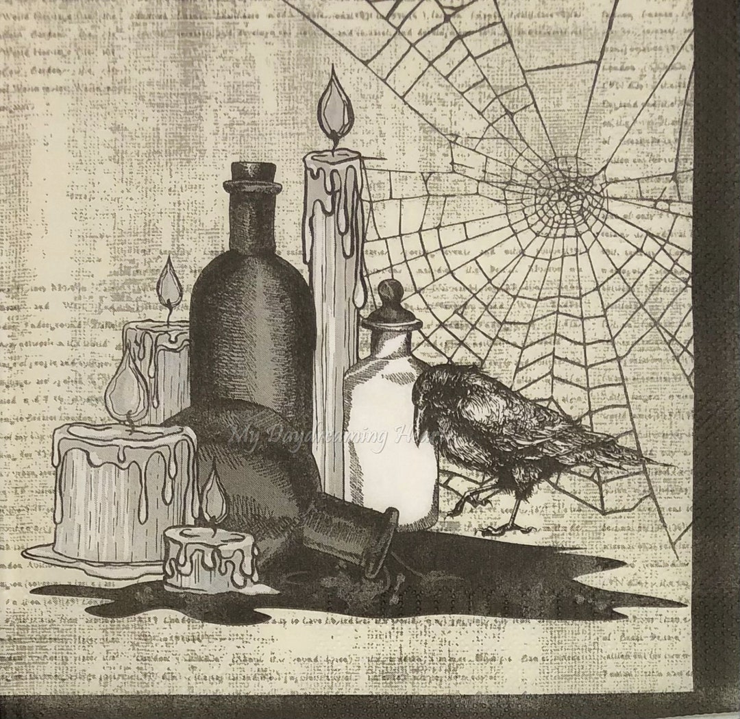 Raven & Poison Potions Decoupage Napkins Creepy Crow Halloween Lunch