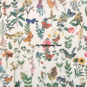 Butterflies Decoupage Napkins Set Of 2 Buffet Hostess Craft Napkins
