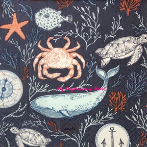 Sea Life Decoupage Napkins Set of 3 Lunch 13&quot; x 13&quot; Craft Napkins