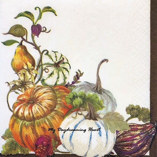 Whimsical Pumpkin Decoupage Napkins Autumn Gourds Fall Harvest Napkins Decoupage, Journals, Cards