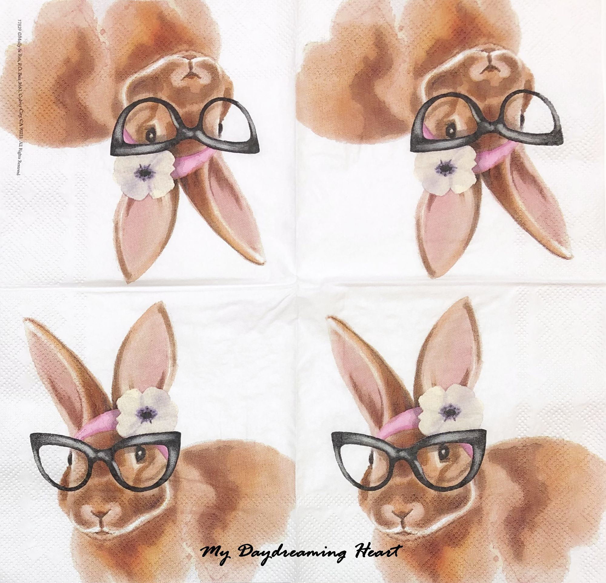 Watercolor Bunny Decoupage Napkins Rabbit In Glasses Decoupage Etsy