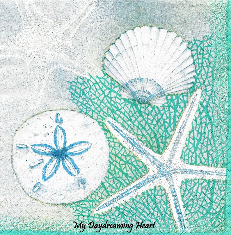 Seashells Decoupage Napkins Coastal Ocean Paper Napkins Sand Etsy