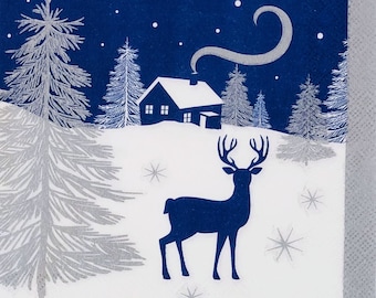 Winter Deer Decoupage Napkins Set of 3 Lunch 13" x 13" Craft Napkins