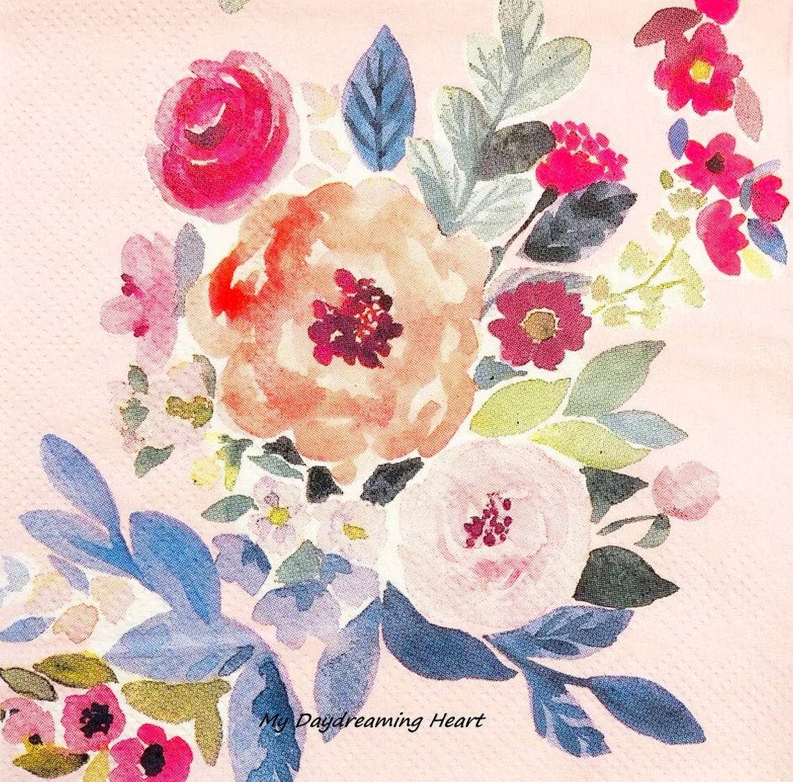 Watercolor Flowers Decoupage Napkins Vibrant Cabbage Roses | Etsy