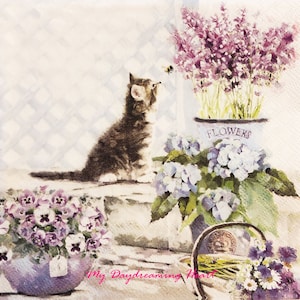 Kitten Decoupage Napkins Set Of 3 Lunch 13&quot; x 13&quot; Garden Craft Napkins