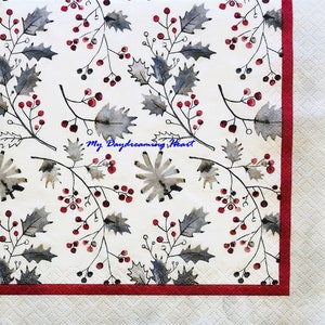 Rustic Holly Decoupage Napkins Set Of 3 Lunch 13&quot; x 13&quot; Craft Napkins
