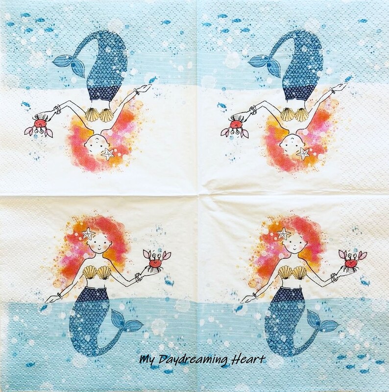 Mermaid Napkins for Decoupage Coastal Sea Maiden Napkins Etsy