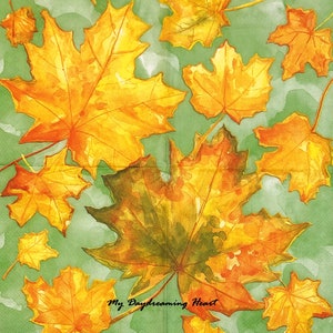 Fall Leaves Decoupage Napkins Set Of 2 Beverage 10&quot; x 10&quot; Maple Leaves Craft Napkins