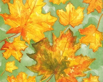 Fall Leaves Decoupage Napkins Set Of 2 Beverage 10" x 10" Maple Leaves Craft Napkins