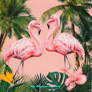 Pink Flamingo Decoupage Napkins Set Of 2 Beverage 10&quot; x 10&quot; Craft Napkins