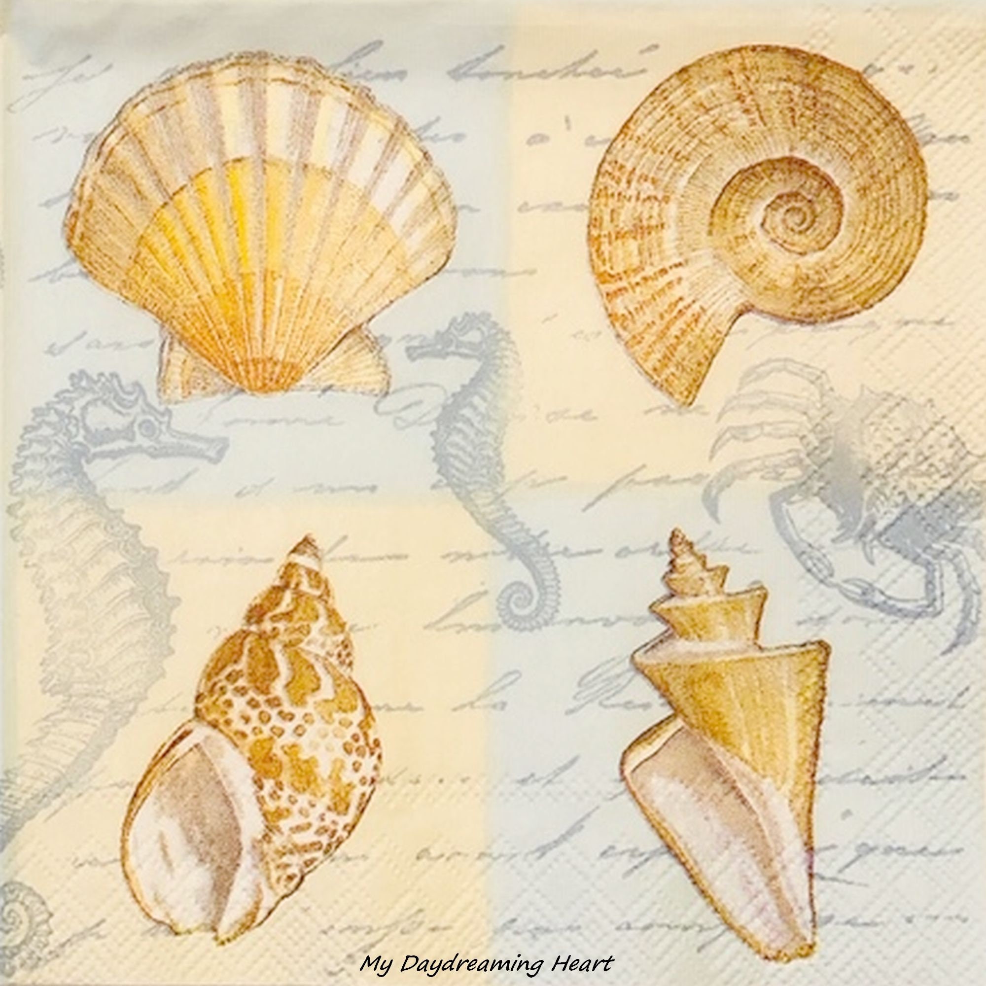 Seashells Decoupage Paper Napkins Writing and Sea Life Napkins Etsy