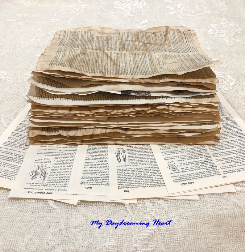 Dictionary Pages Combo Pack
Mix Of Coffee Dyed & Naturally-Aged 

30 Dictionary Pages Total
15 Pages Coffee Stained & 
15 Pages Naturally-Aged 

Both styles of dictionary pages are double-sided and both have pictures here and there