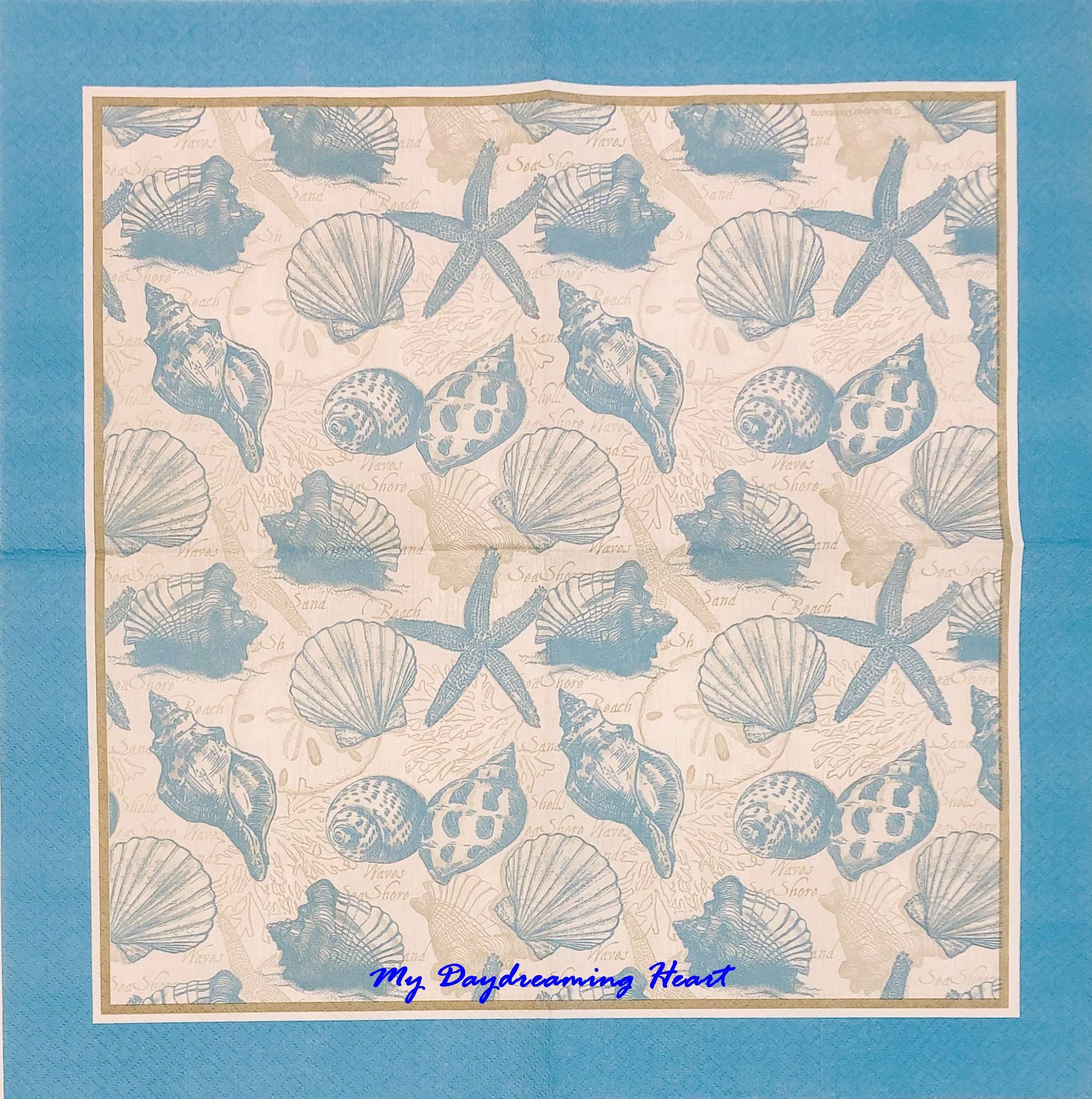 Coastal Decoupage Paper Napkins Seashells & Writing Napkins Etsy