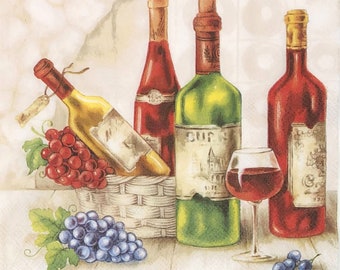 Wine Bottles Decoupage Napkins Set Of 3 Lunch 13" x 13" Craft Napkins