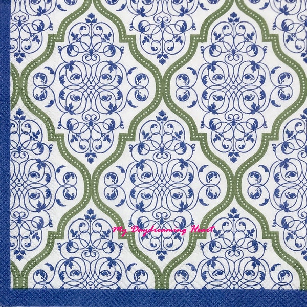 Blue & White Moroccan Tile Napkins Old Wallpaper Beverage Napkins Decoupage, Journals, Card Making