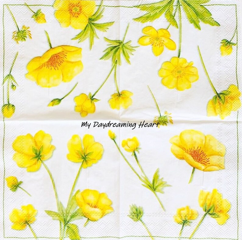Buttercup Decoupage Paper Napkins Yellow Flower Napkins For Decoupage /& Garden Journaling