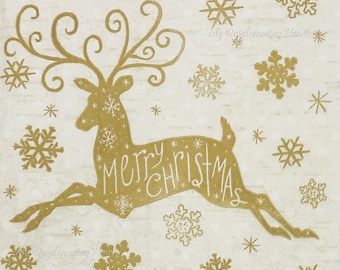 Gold Reindeer Decoupage Napkins Set Of 3 Lunch 13" x 13" Craft Napkins
