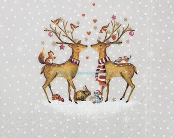 Xmas Deer Decoupage Napkins Set Of 3 Lunch 13" x 13" Christmas Craft Napkins