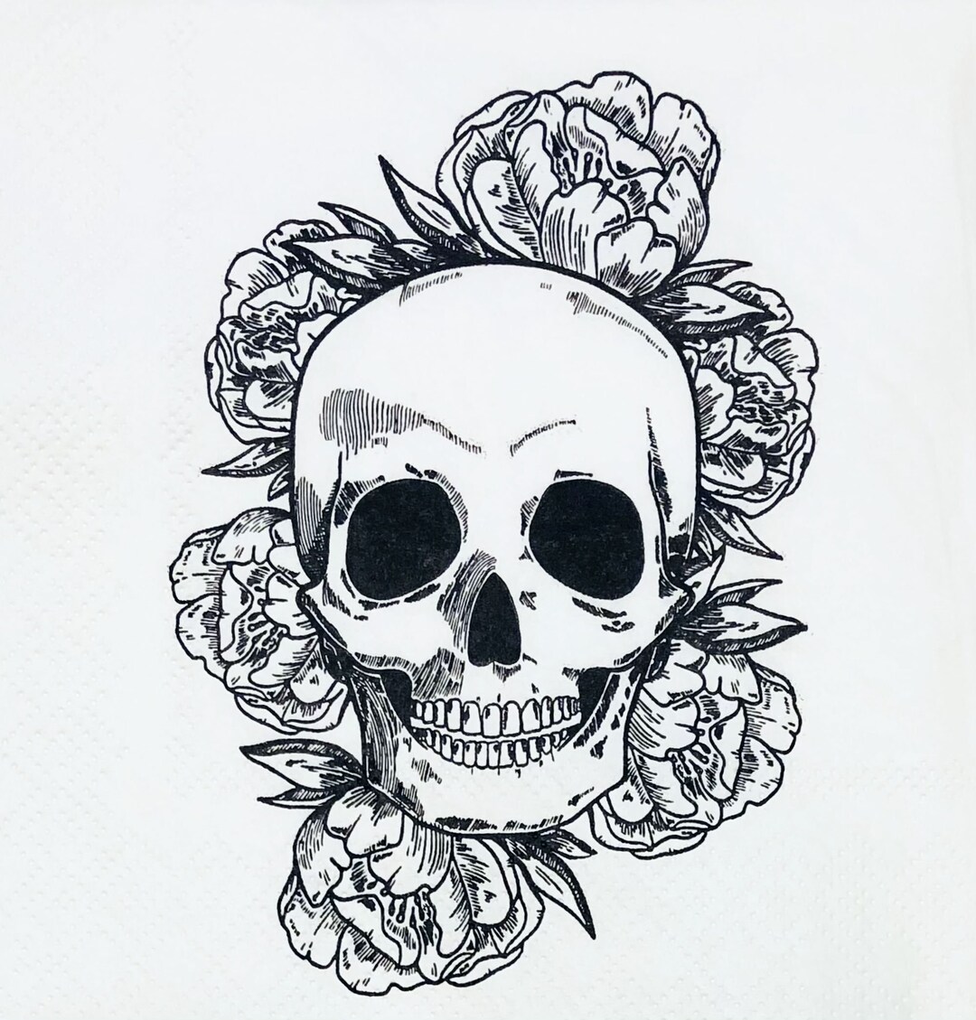 Spooky Skulls Decoupage Napkins Black & White Beverage Napkins Etsy