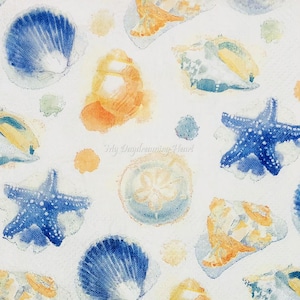 Seashells Decoupage Napkins Set Of 2 Starfish Beverage 10" x 10" Craft Napkins