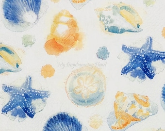 Seashells Decoupage Napkins Set Of 2 Starfish Beverage 10" x 10" Craft Napkins