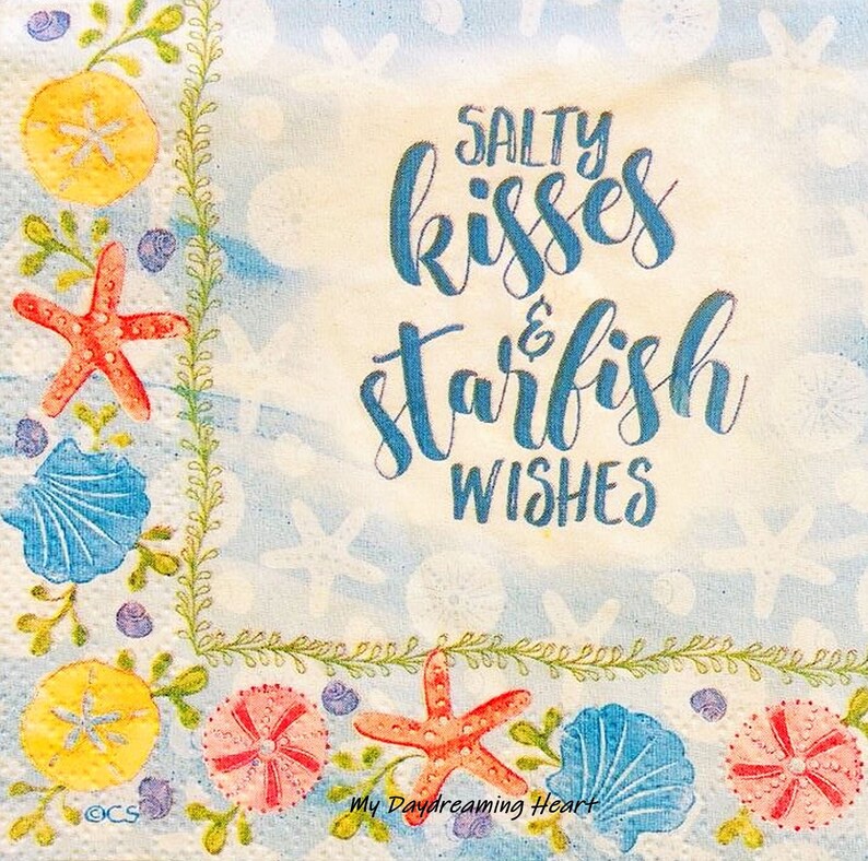 Coastal Decoupage Paper Napkins salty Kisses & Starfish Etsy