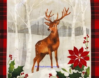 Deer Decoupage Napkins Ser Of 3 Lunch 13" x 13" Craft Napkins