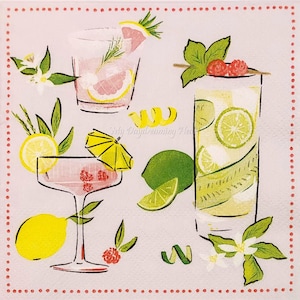 Fruity Cocktails Decoupage Napkins Set Of 2 Beverage 10&quot; x 10&quot; Craft Napkins