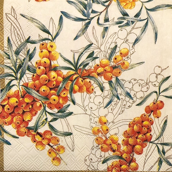 Sea Buckthorn Decoupage Napkins Orange Berries Beverage Napkins Decoupage, Journals, Card Making
