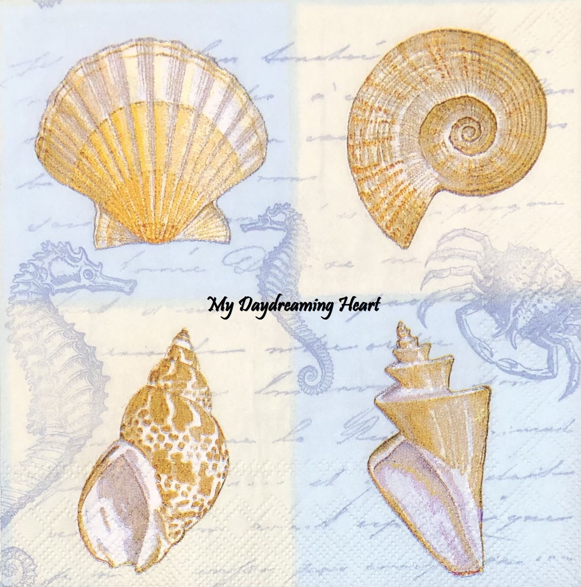 Seashells Decoupage Paper Napkins Writing & Sea Life Beverage Etsy