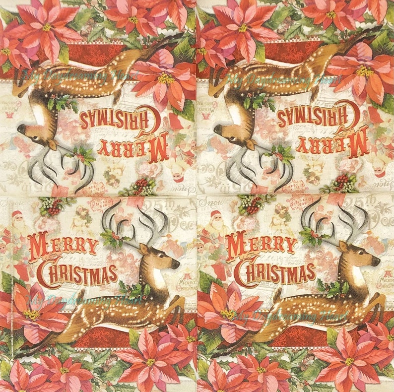 Vintage Christmas Decoupage Napkins Merry Christmas Lunch Etsy