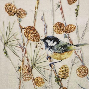 Bird On Branch Decoupage Napkins Set Of 3 Lunch 13&quot; x 13&quot; Nature Craft Napkins