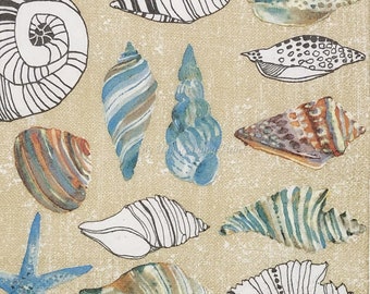 Seashells Decoupage Napkins Set Of 2 Beverage 10" x 10" Craft Napkins