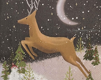 Winter Deer Decoupage Napkins Set Of 3 Lunch 13" x 13" Craft Napkins