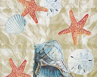 Shells Decoupage Napkins Set Of 2 Beverage 10" x 10" Coastal Craft Napkins